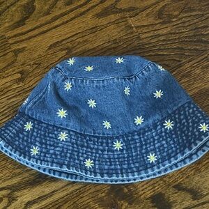Blue Denim Bucket Hat with Daisy Embroidery
